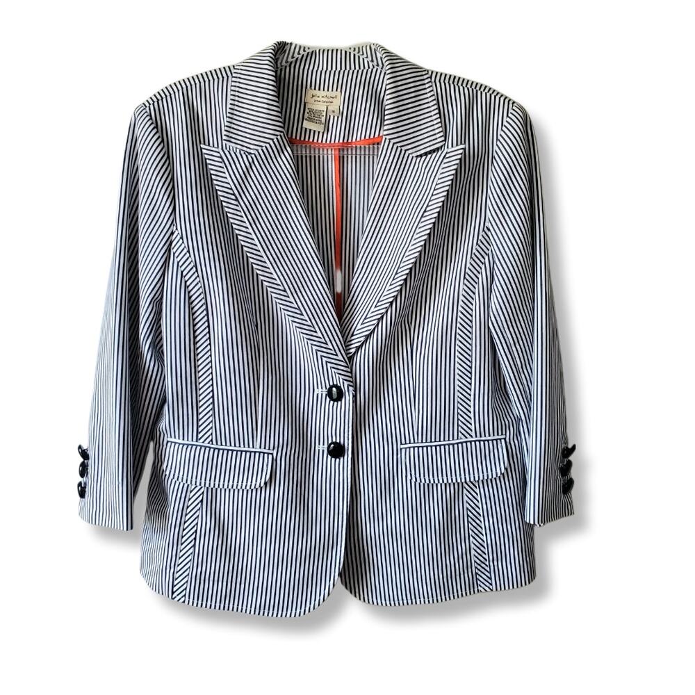 Women Julie Mitchell Navy White Stripe Blazer Jacket 16 Career Modern Nautical